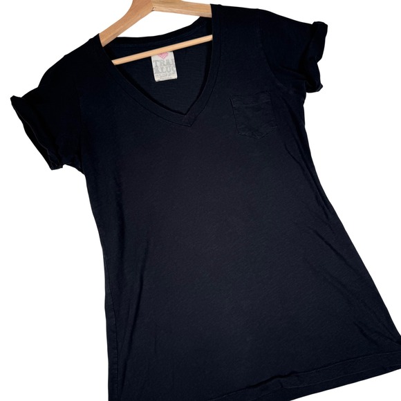 Zara Tops - Zara Trafaluc Black Slub Jersey V-Neck Pocket T-Shirt Womens L | Basic